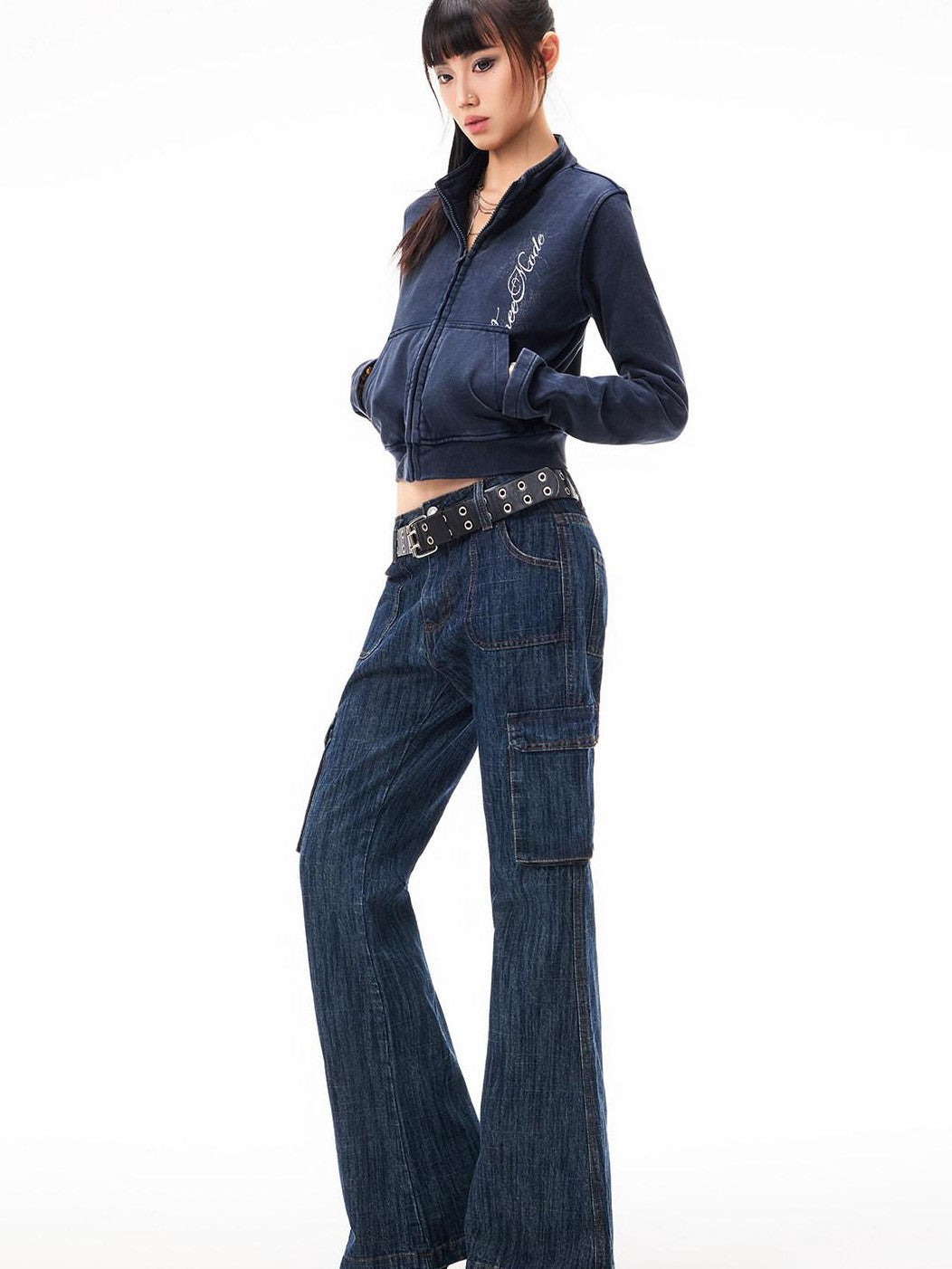 3MODE Vintage Print Stand Collar Zip Up Women&