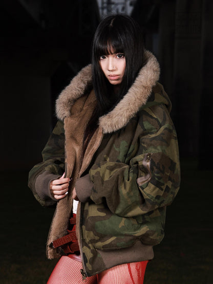3MODE Vintage Reversible Camouflage Hooded Women&