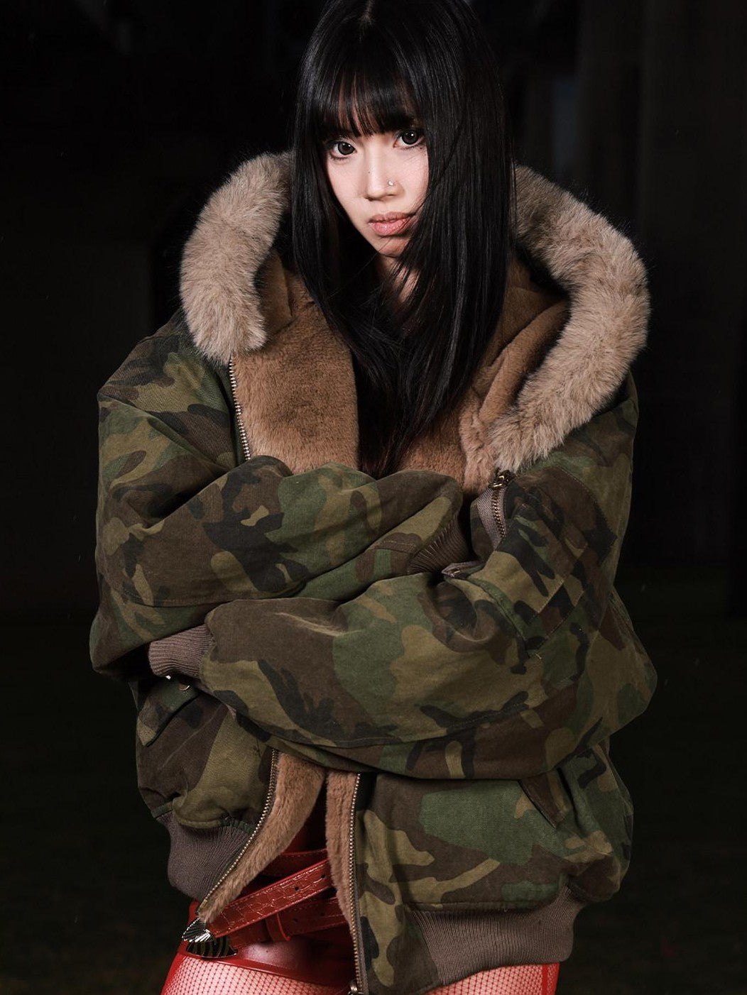 3MODE Vintage Reversible Camouflage Hooded Women&