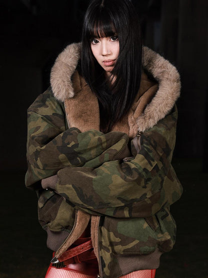 3MODE Vintage Reversible Camouflage Hooded Women&