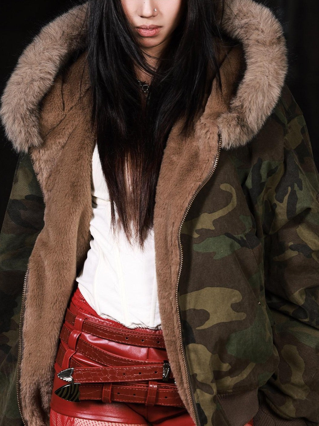 3MODE Vintage Reversible Camouflage Hooded Women&
