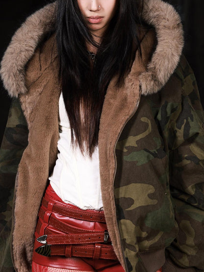 3MODE Vintage Reversible Camouflage Hooded Women&