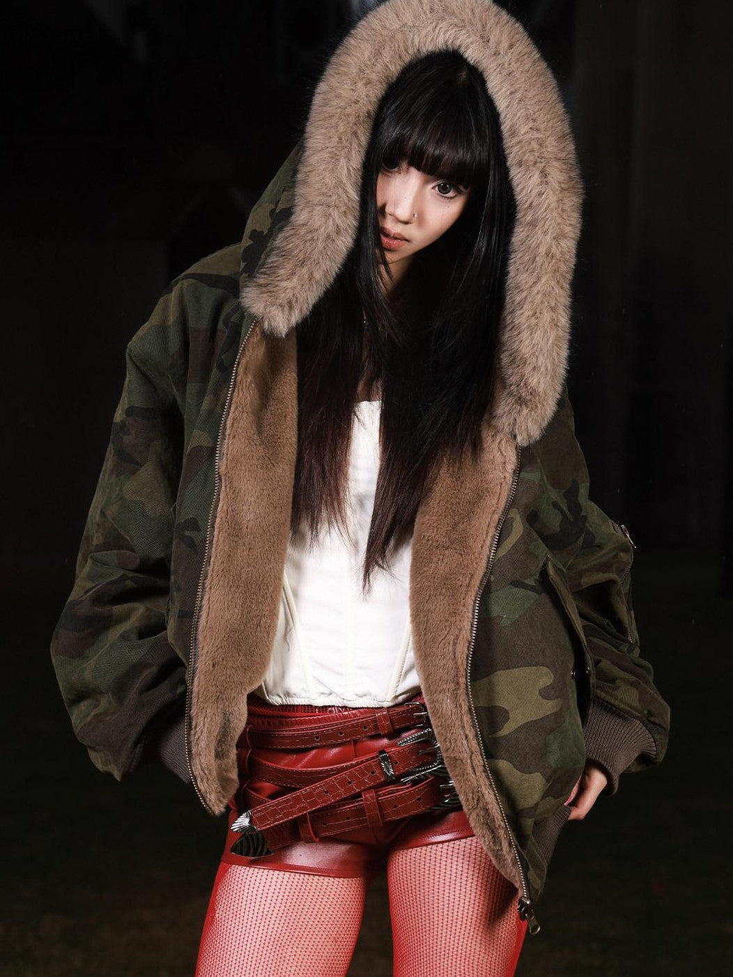 3MODE Vintage Reversible Camouflage Hooded Women&