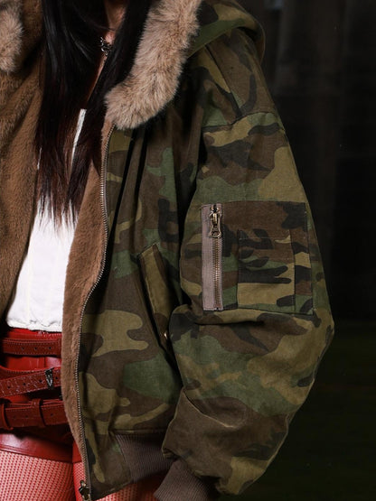 3MODE Vintage Reversible Camouflage Hooded Women&