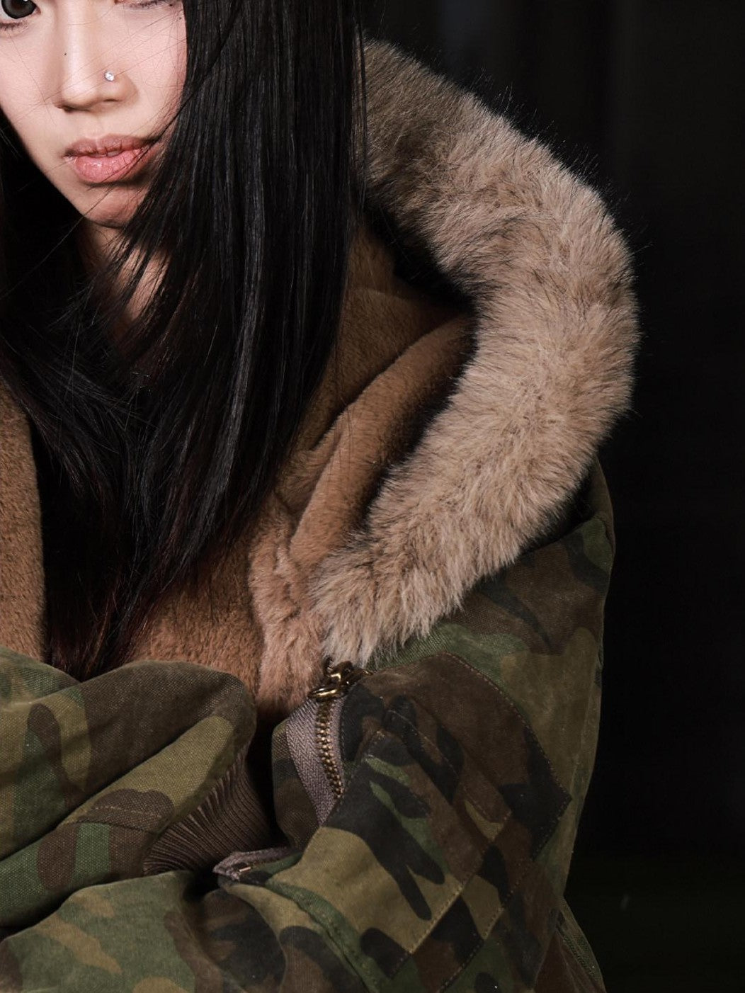 3MODE Vintage Reversible Camouflage Hooded Women&