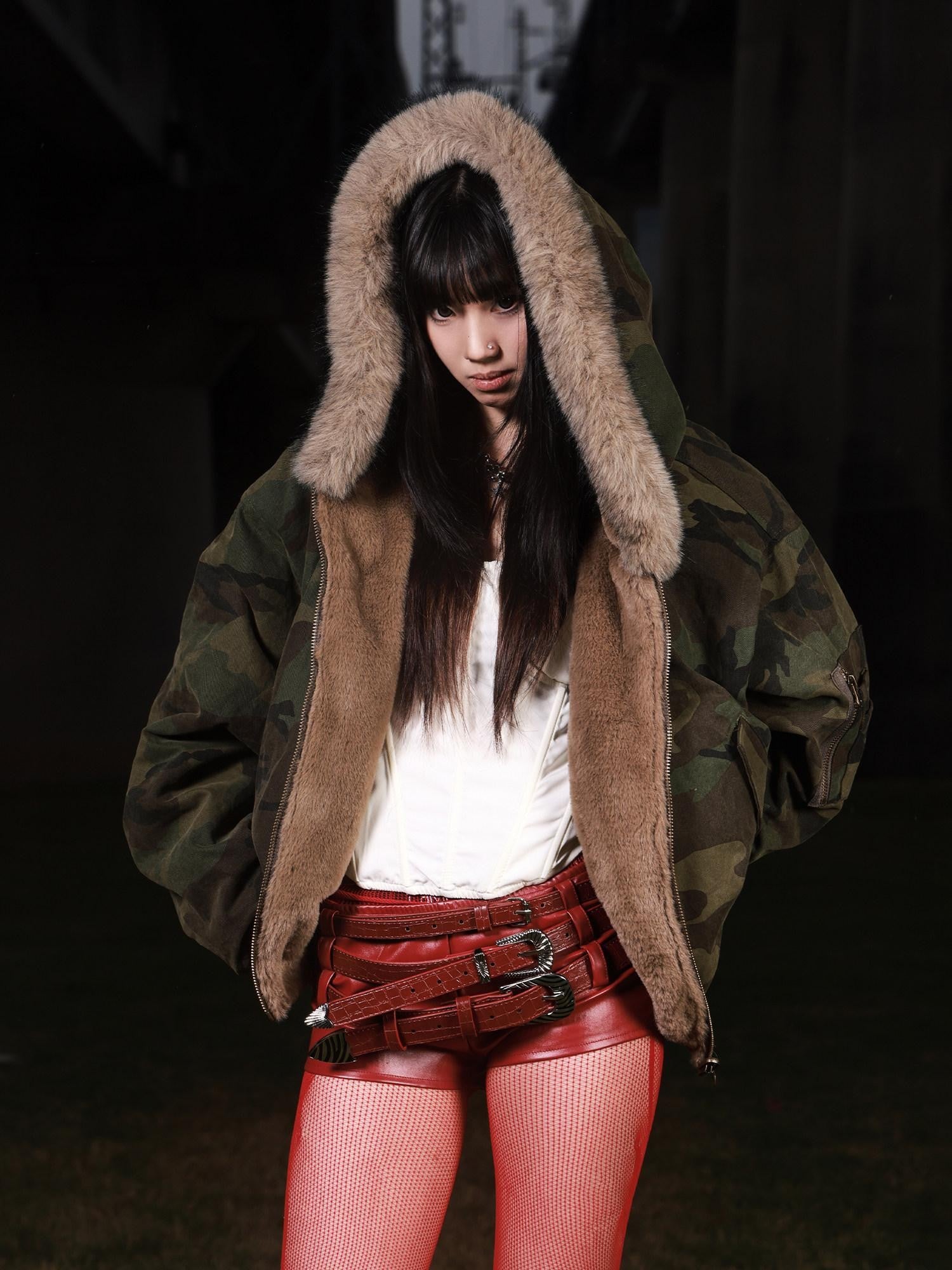 3MODE Vintage Reversible Camouflage Hooded Women&