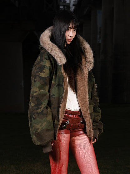 3MODE Vintage Reversible Camouflage Hooded Women&