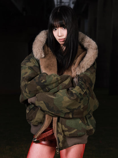 3MODE Vintage Reversible Camouflage Hooded Women&
