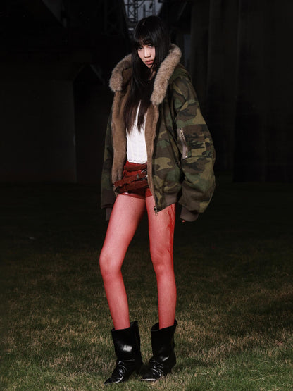 3MODE Vintage Reversible Camouflage Hooded Women&
