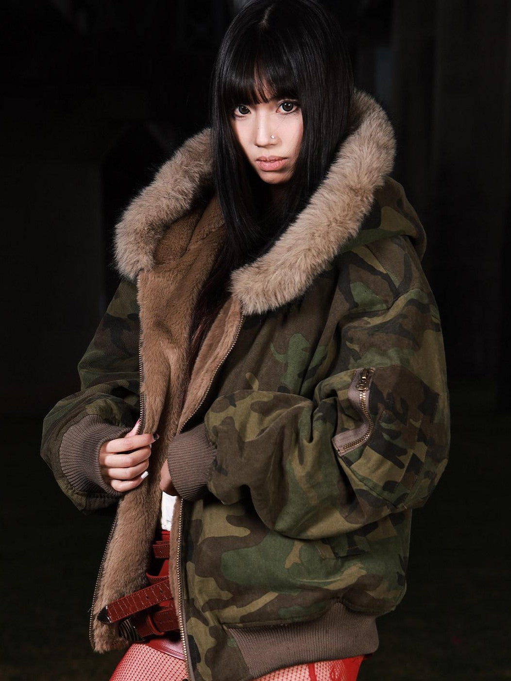 3MODE Vintage Reversible Camouflage Hooded Women&