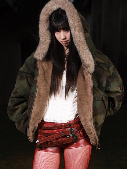 3MODE Vintage Reversible Camouflage Hooded Women&