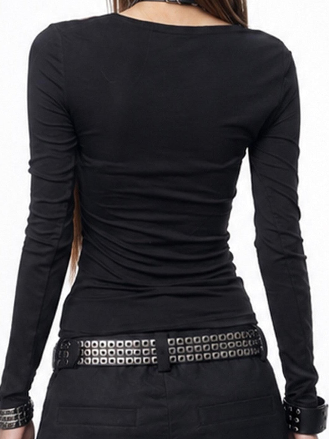 3MODE Vintage Tonal Letter Print Low V Cinched Waist Women&