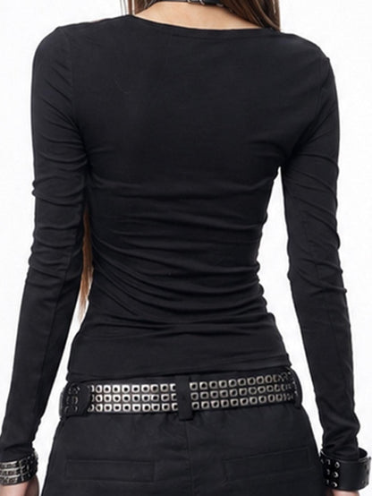 3MODE Vintage Tonal Letter Print Low V Cinched Waist Women&