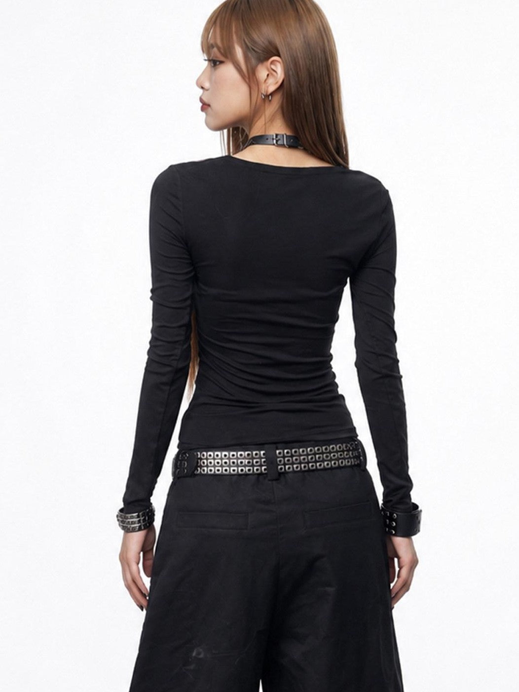 3MODE Vintage Tonal Letter Print Low V Cinched Waist Women&