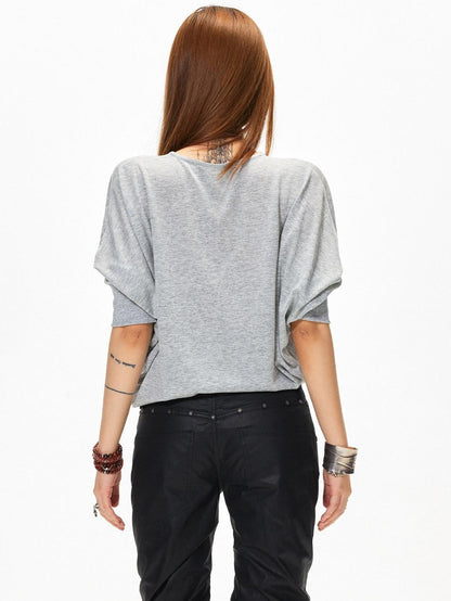 3MODE Vintage V-neck Batwing Drop Shoulder Women&