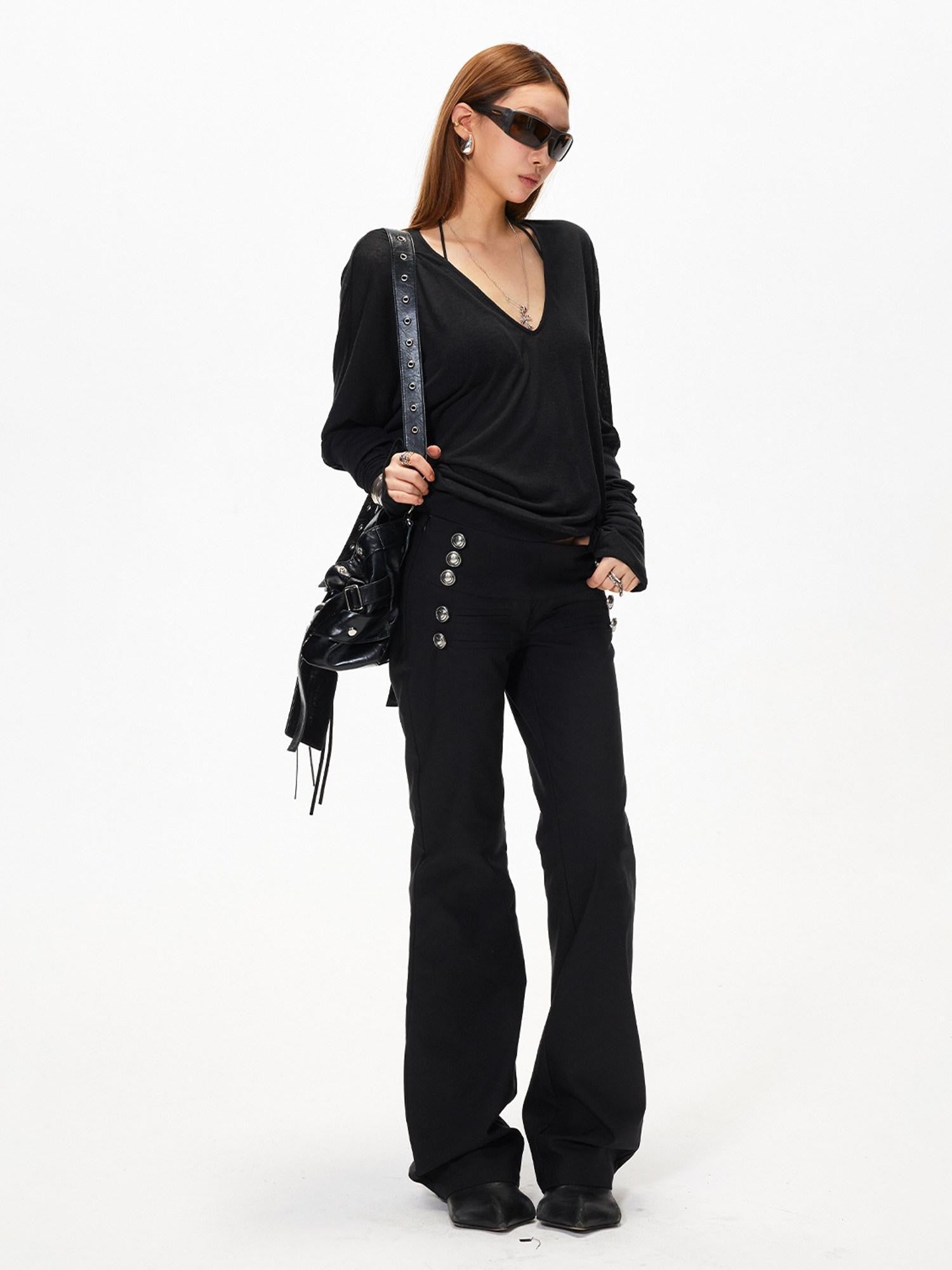 3MODE Vintage V-neck Batwing Drop Shoulder Women&
