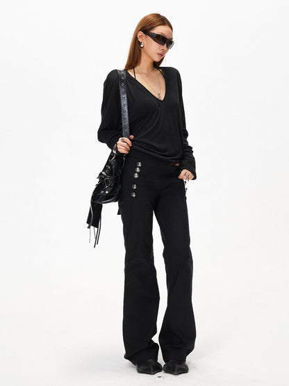 3MODE Vintage V-neck Batwing Drop Shoulder Women&