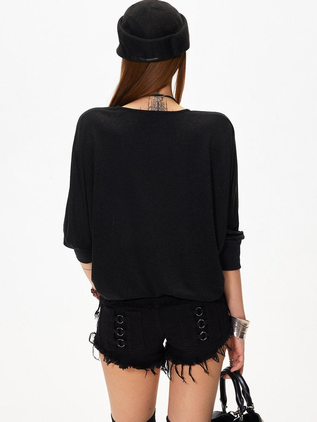3MODE Vintage V-neck Batwing Drop Shoulder Women&