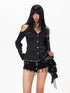3MODE Vintage V-neck Vertical Stripe Cinched Waist Women&