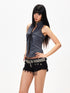 3MODE Vintage Vertical Striped Halter Slim Cropped Women&