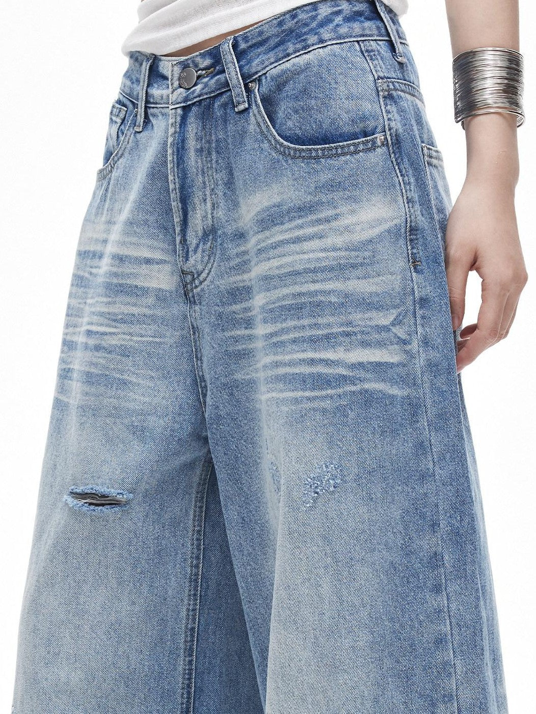 3MODE Vintage Washed Distressed High Waist Women&