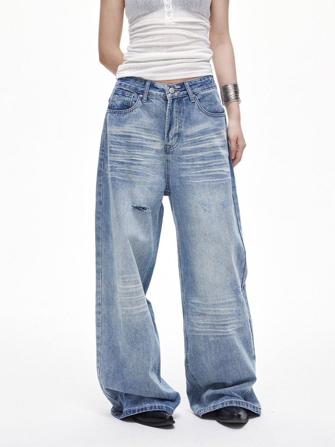 3MODE Vintage Washed Distressed High Waist Women&
