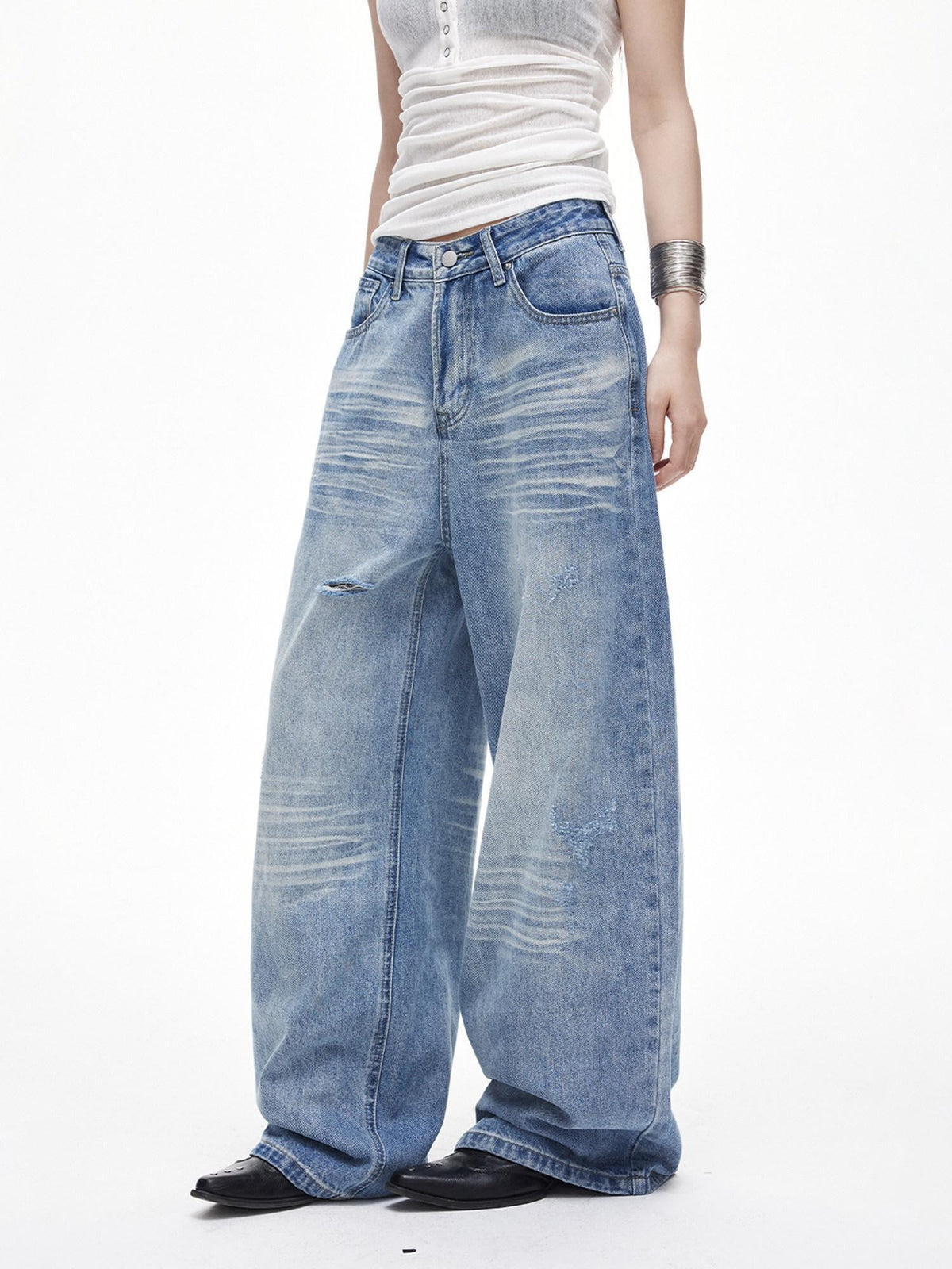 3MODE Vintage Washed Distressed High Waist Women&
