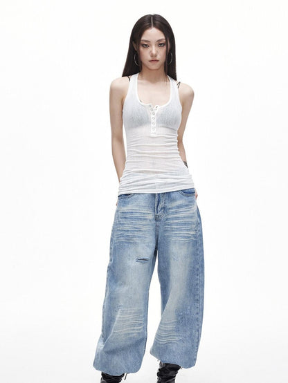 3MODE Vintage Washed Distressed High Waist Women&