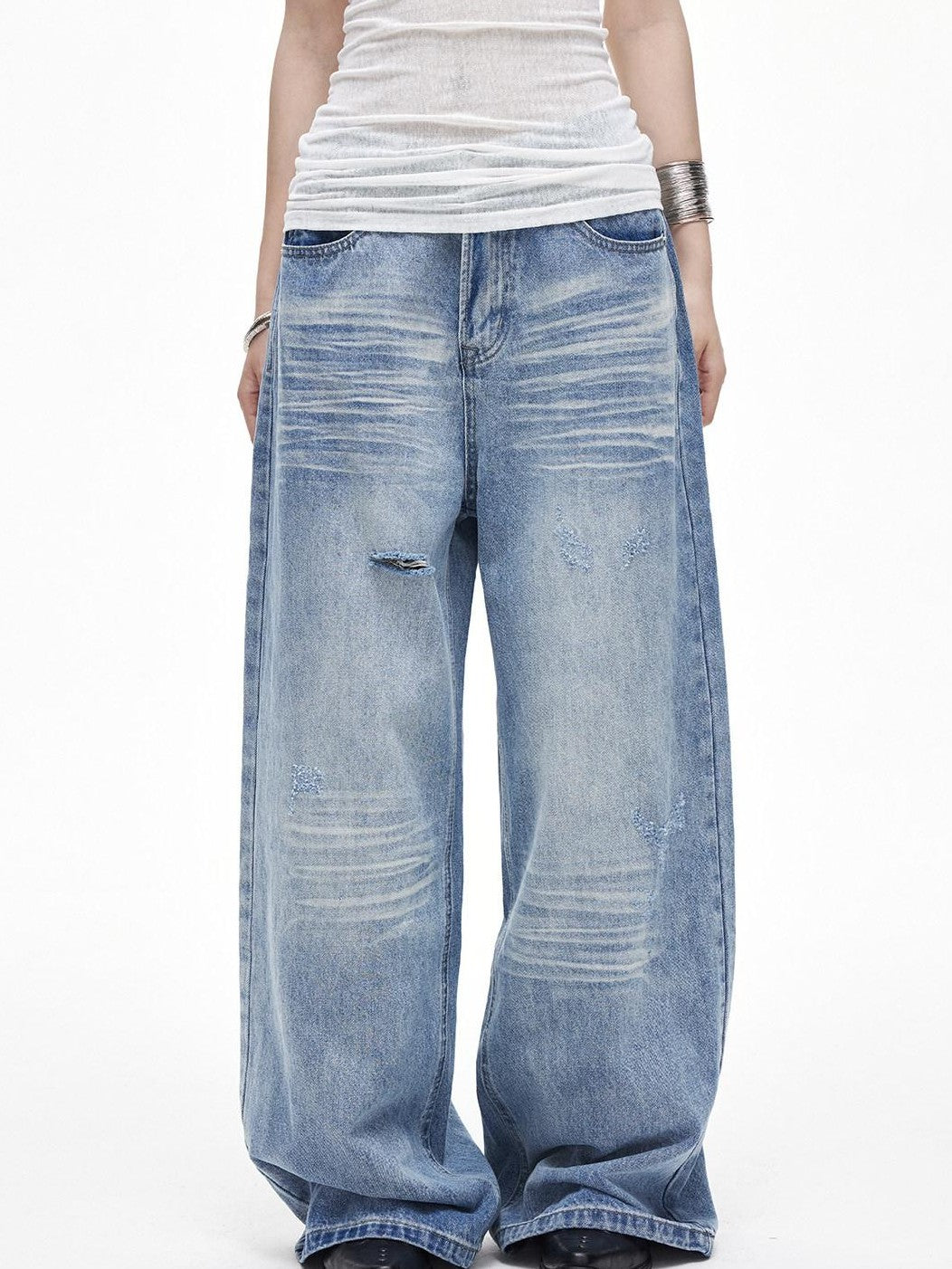 3MODE Vintage Washed Distressed High Waist Women&