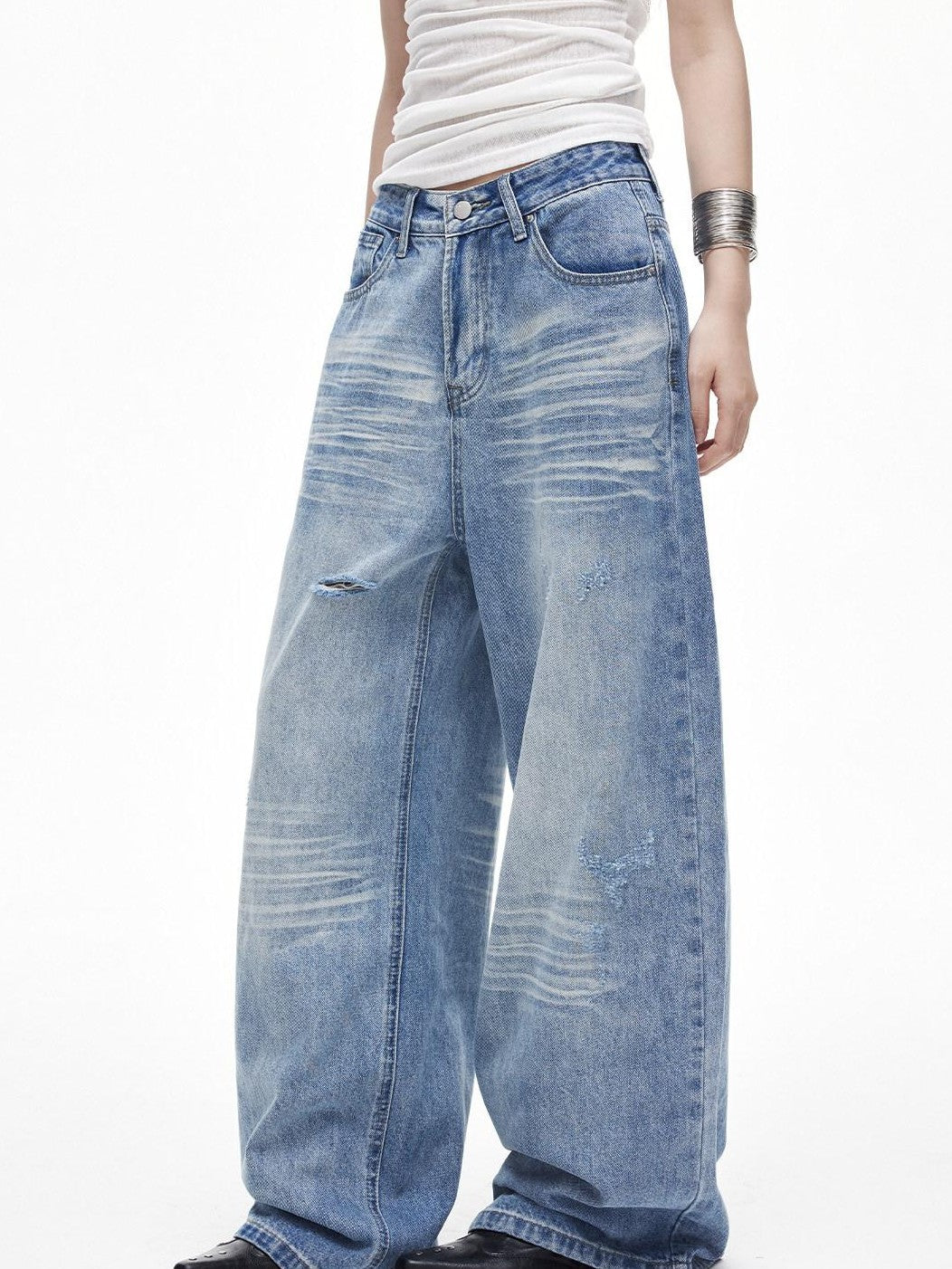 3MODE Vintage Washed Distressed High Waist Women&