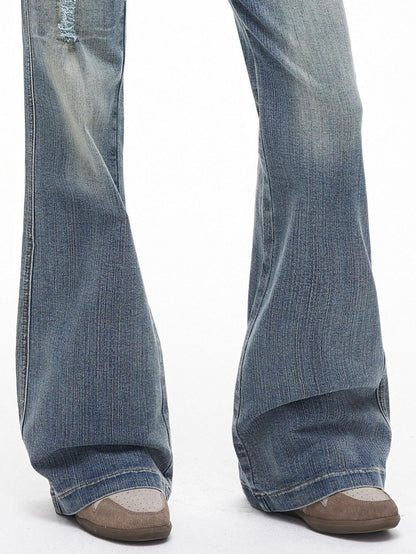 3MODE Vintage Washed Ripped Cross Low Waist Women&