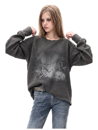 3MODE Vintage Washed Waffle Print Textured Loose Women&