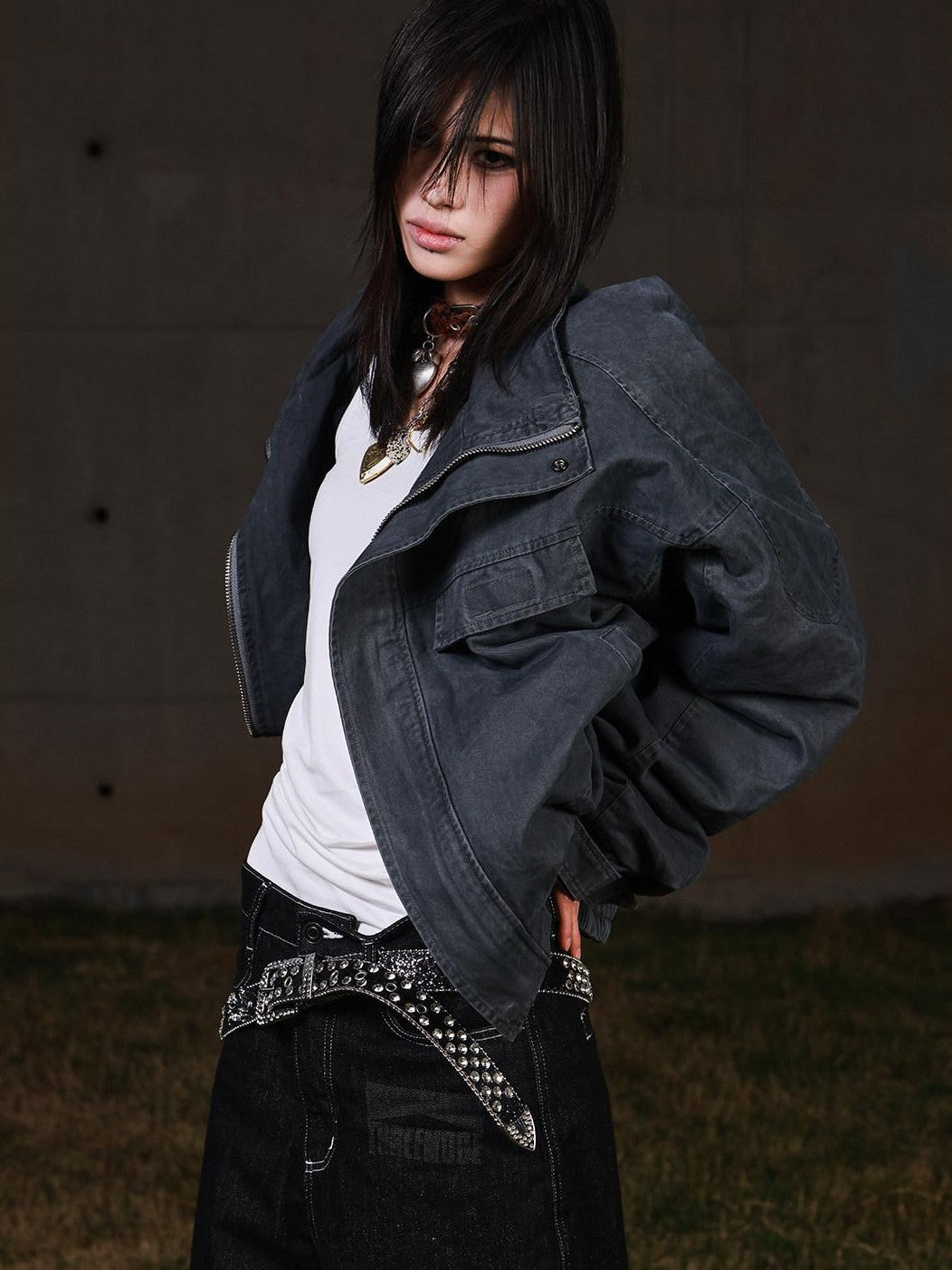 3MODE Vintage Workwear Stand Collar Fleece Women&