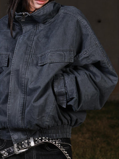 3MODE Vintage Workwear Stand Collar Fleece Women&