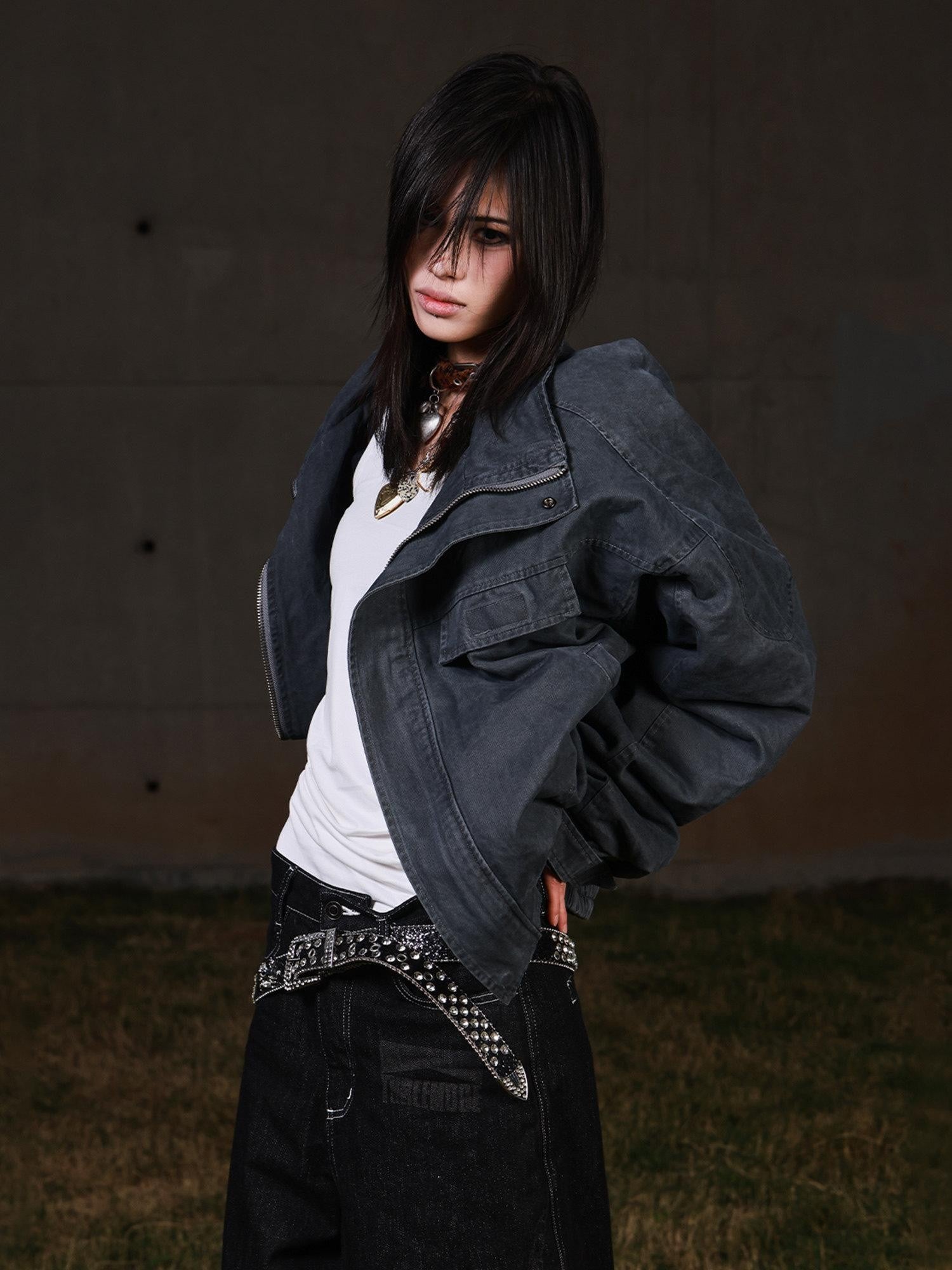 3MODE Vintage Workwear Stand Collar Fleece Women&