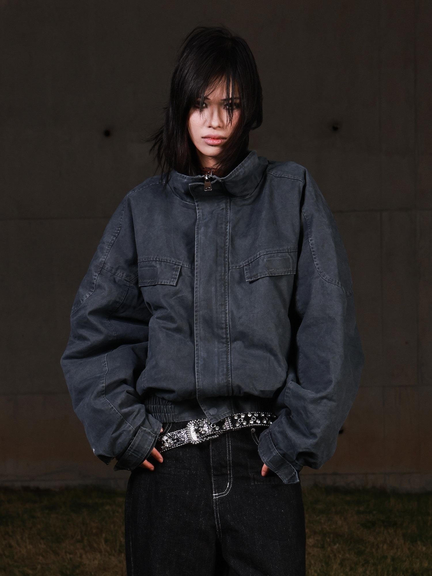 3MODE Vintage Workwear Stand Collar Fleece Women&