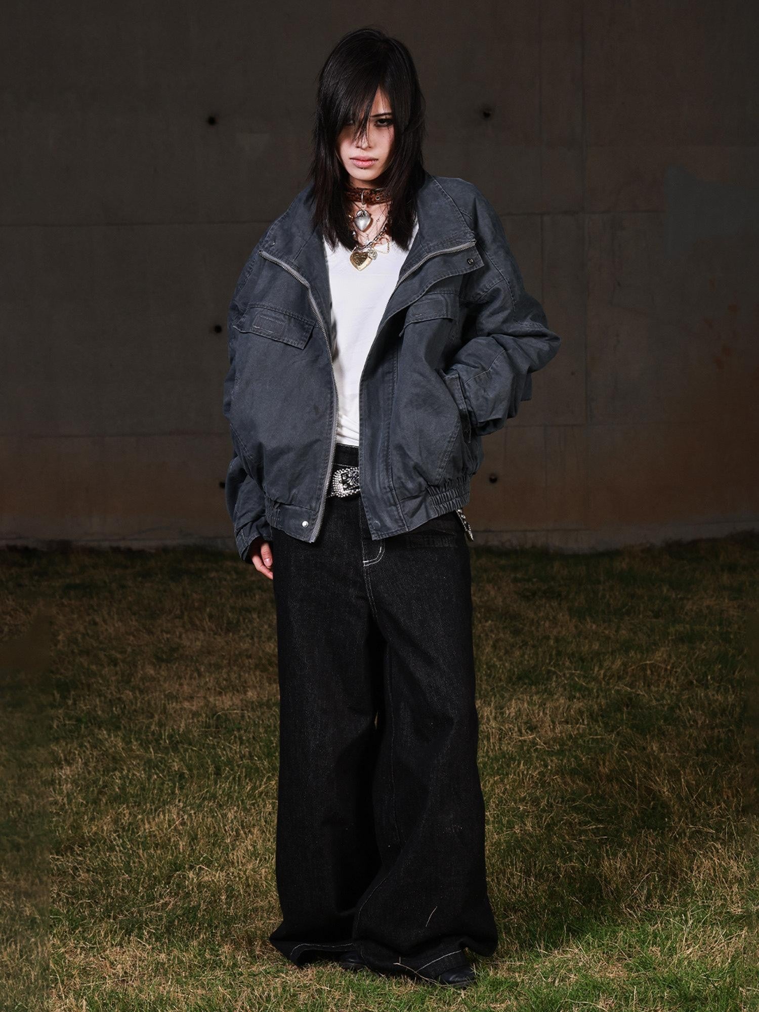 3MODE Vintage Workwear Stand Collar Fleece Women&