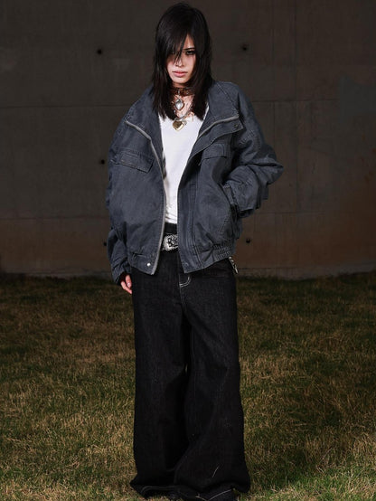 3MODE Vintage Workwear Stand Collar Fleece Women&