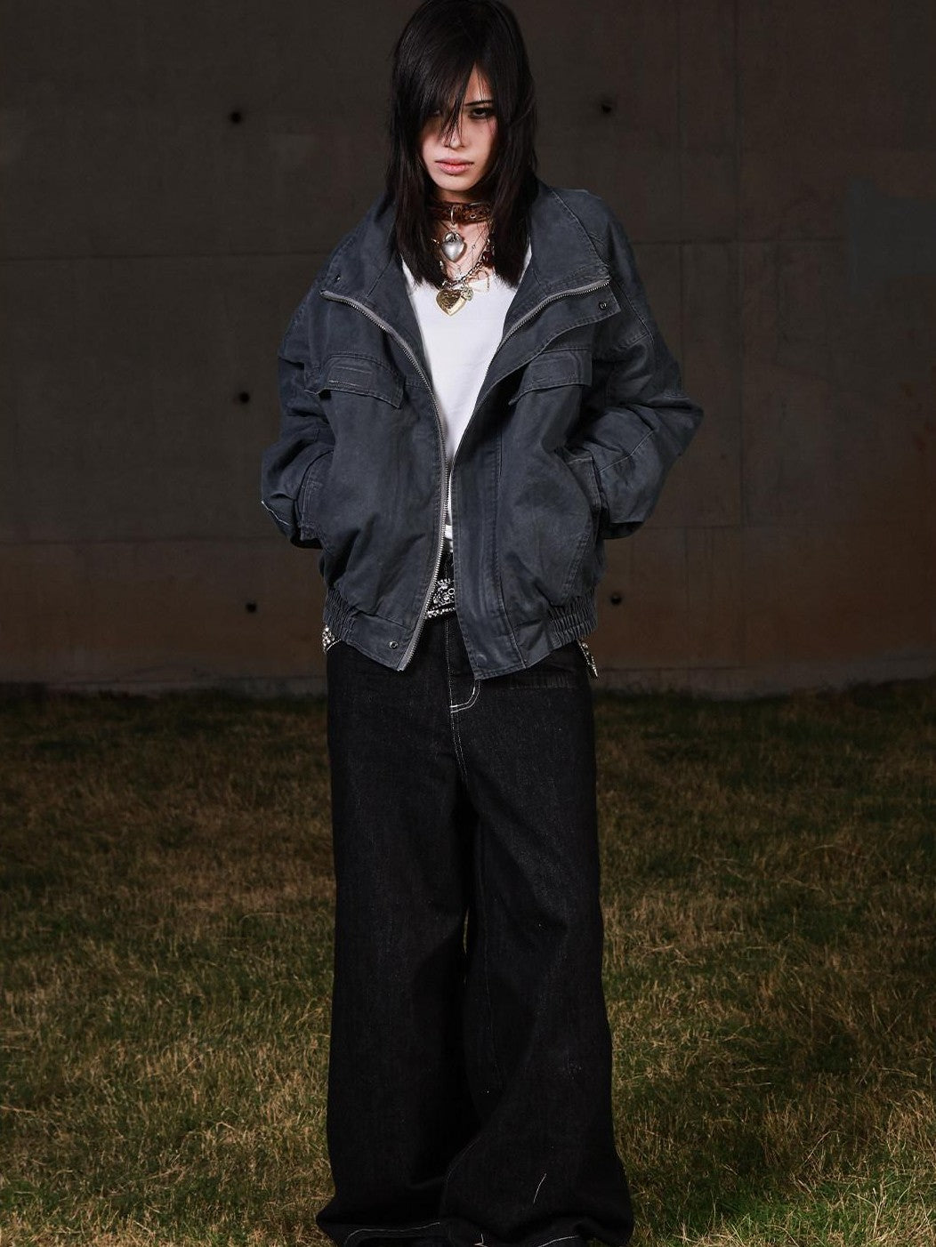 3MODE Vintage Workwear Stand Collar Fleece Women&