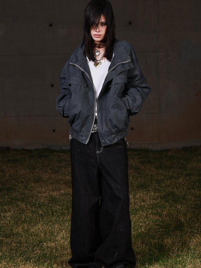 3MODE Vintage Workwear Stand Collar Fleece Women&