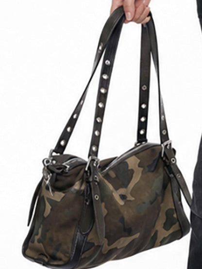 3MODE Washed Distressed Camo Studded Vintage Underarm Pillow Shoulder Women&