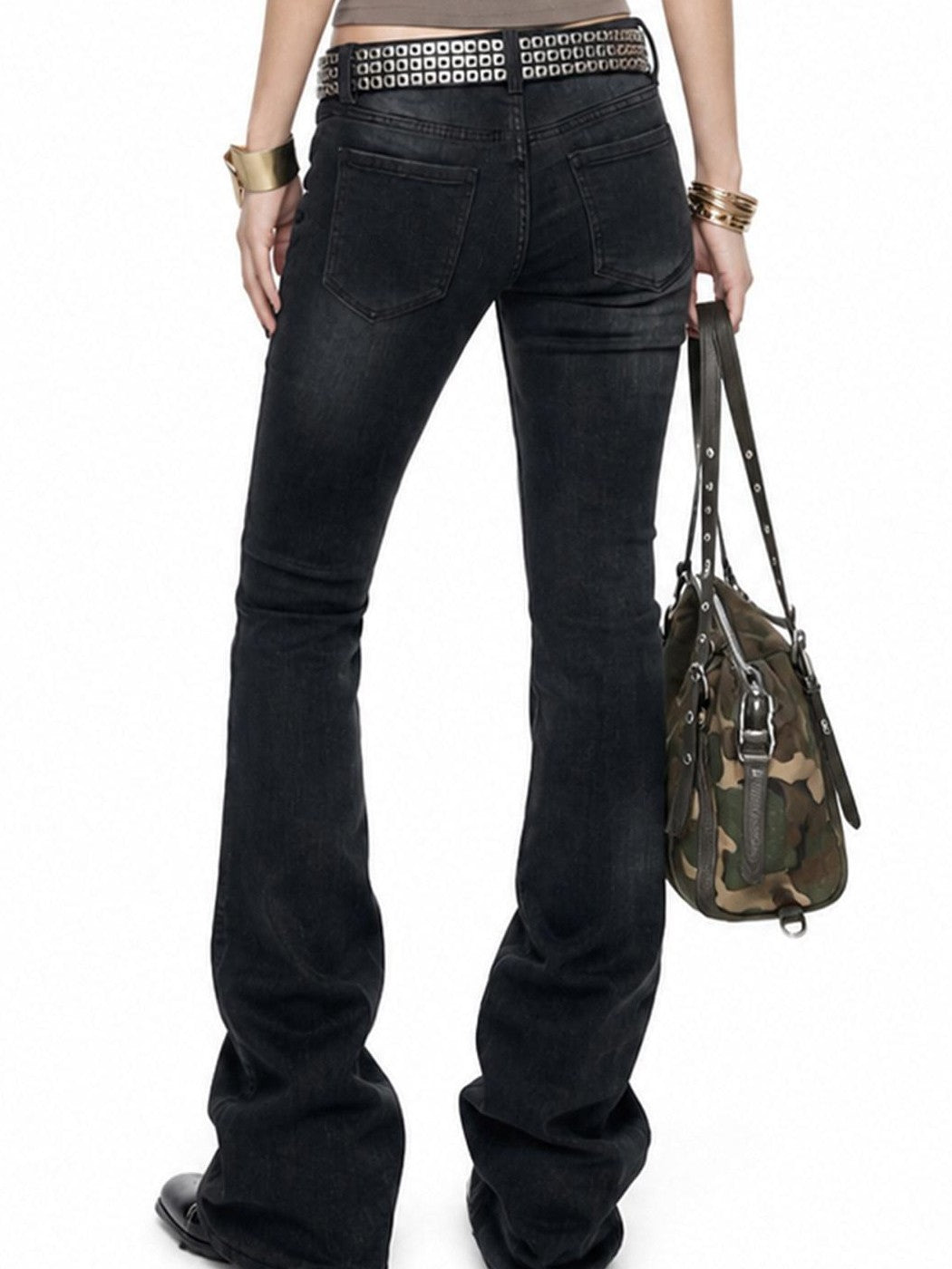 3MODE Washed Distressed Camo Studded Vintage Underarm Pillow Shoulder Women&
