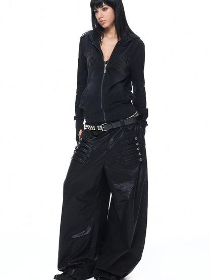 3MODE Washed Distressed Letter Embroidered Slim Fit Cotton Women&