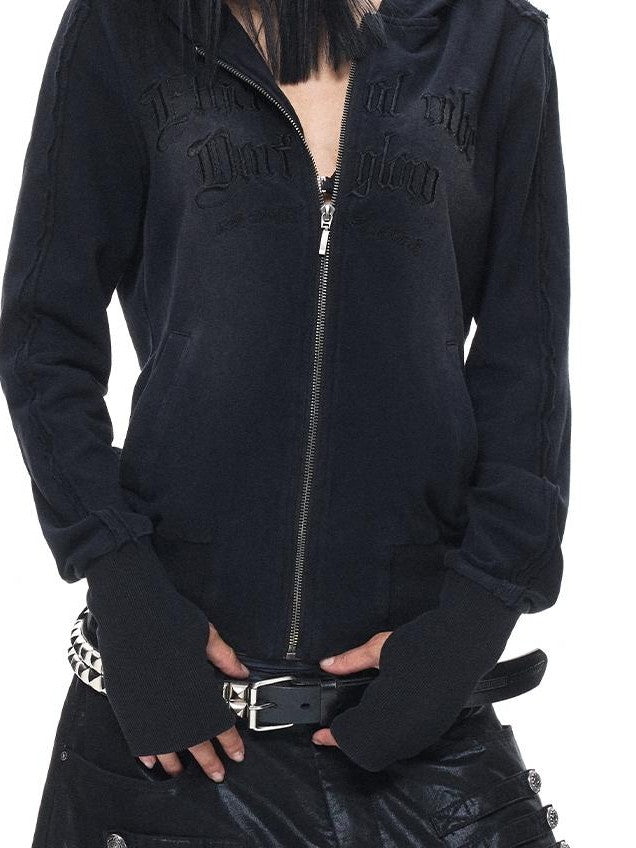 3MODE Washed Distressed Letter Embroidered Slim Fit Cotton Women&