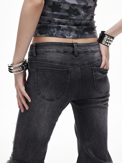 3MODE Washed Gray Ripped Low Rise Distressed Women&