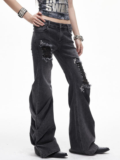 3MODE Washed Gray Ripped Low Rise Distressed Women&