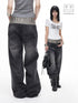 3MODE Washed Gray Riveted Double Waist Letter Print Women&