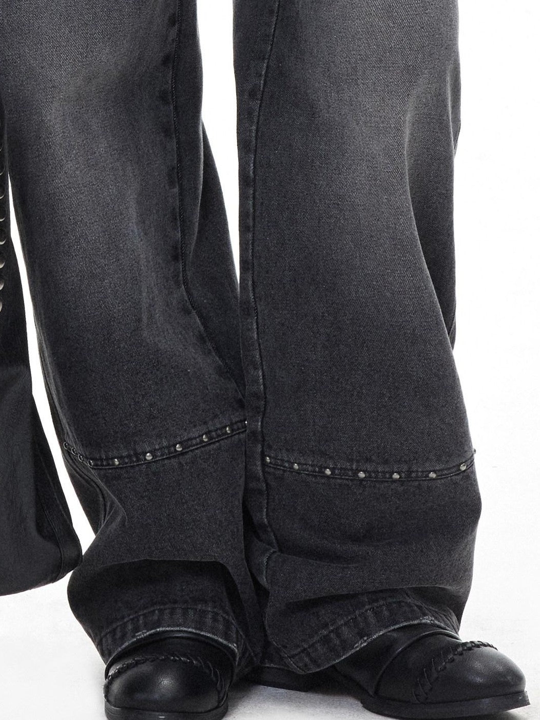3MODE Washed Gray Riveted Double Waist Letter Print Women&