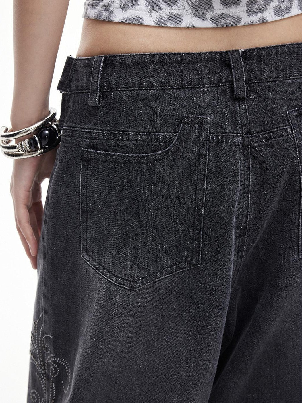 3MODE Washed Gray Studded Belt Utility Cargo Women&