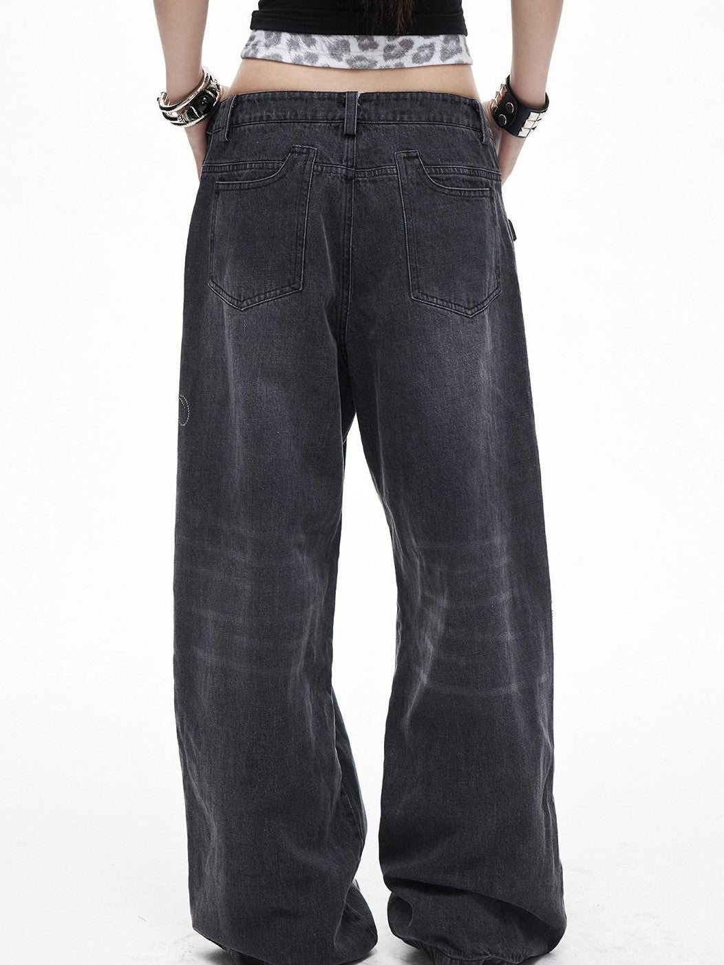 3MODE Washed Gray Studded Belt Utility Cargo Women&